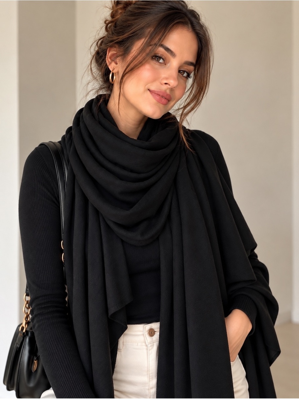 NU Oversized Black Heavyweight Jersey Wrap Scarf Minimalist Shawl